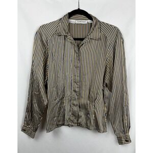 Vintage 90s Michelle Stuart 100% Silk Striped Blouse 6 Small Dark Academia Luxe